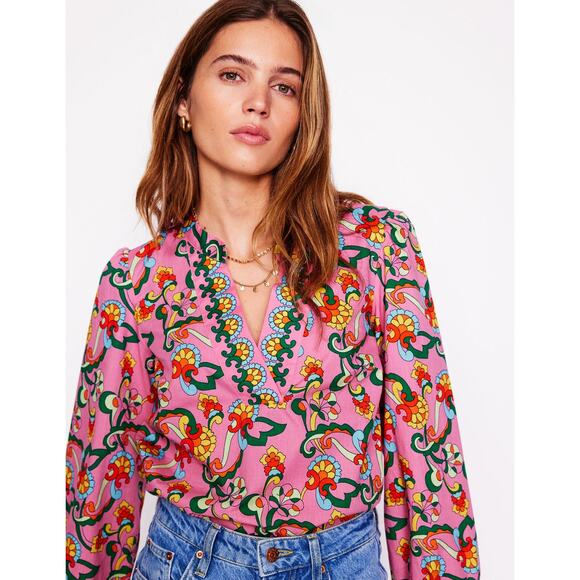 NWT Boden Cotton Notch Neck Bold Print Top Sz 14 - Picture 3 of 10